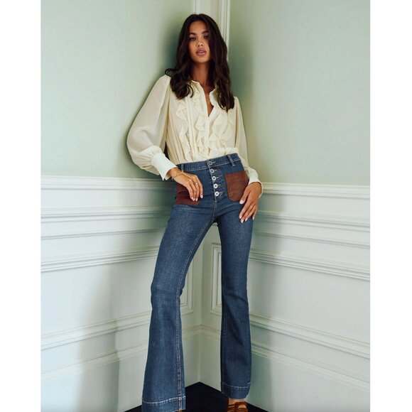 776. RAMY BROOK Cindy Faux Suede Trim Flare Jean Stretch $345 NWT Sz 26 - Picture 8 of 8